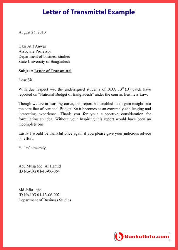 letter of transmit example from bank of england