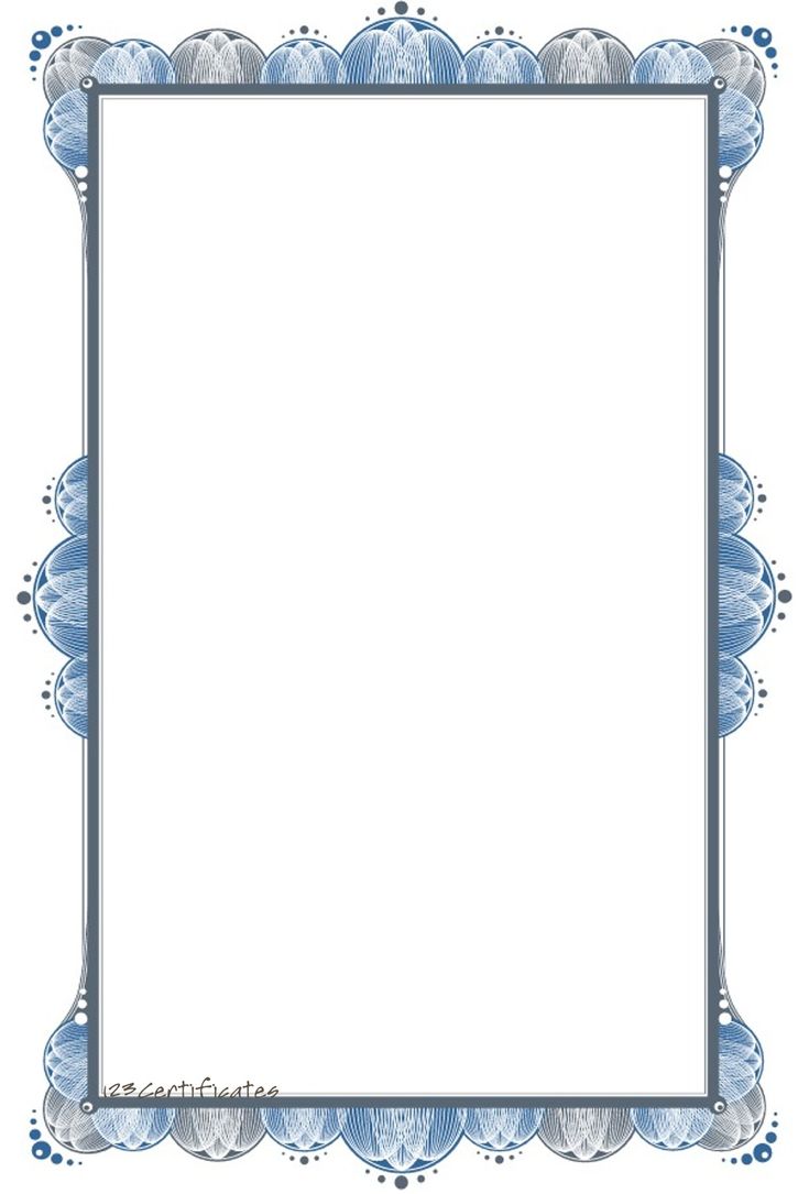 a blue and white frame with an ornate design on the border, in front of a white