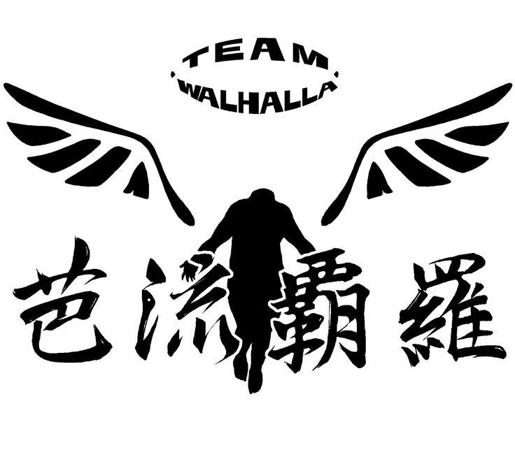 an image of a man with wings and the words team wahalla written in chinese