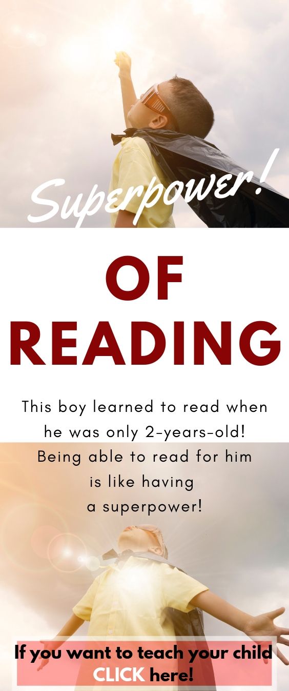 a poster with the words super power of reading and an image of a boy holding his hands up