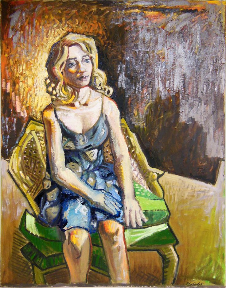 a painting of a woman sitting in a chair