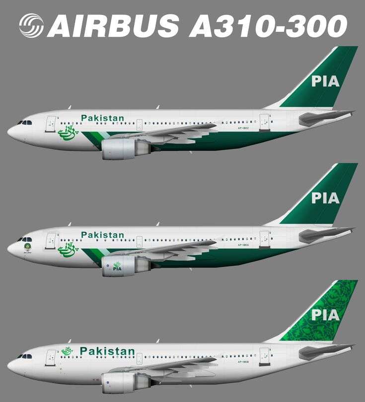 four different views of an air plane from the side, to the front and back