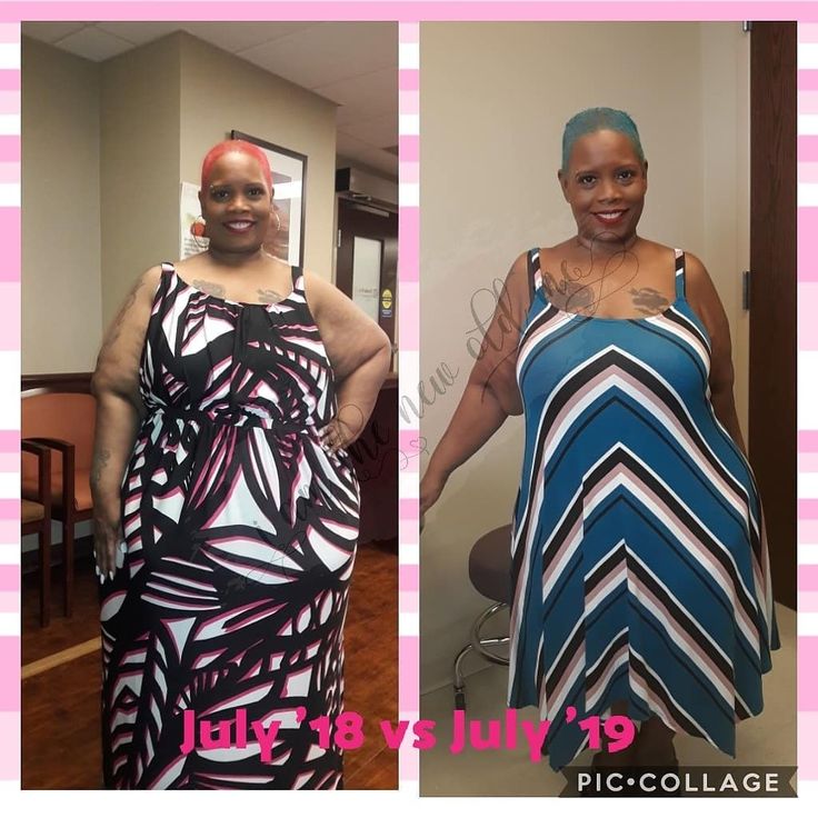 two women standing next to each other in front of a pink and white striped wall