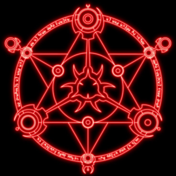 a red pentagram surrounded by circles on a black background