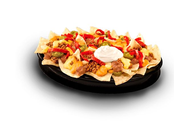 a platter filled with nachos and toppings