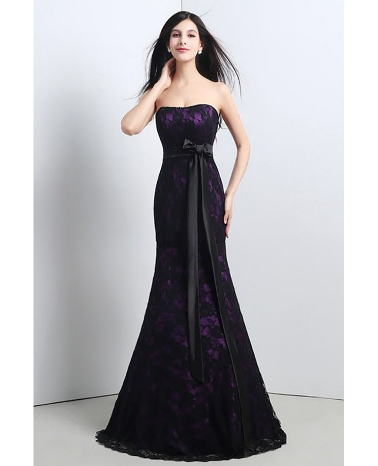 Shop Strapless Trumpet Fitted Formal Dress All Lace Black And Purple online. Custom-made any plus size or color. Pro since 2009. Purple Prom Dress Long, Black And Purple Dress, Creative Halloween Costumes For Women, White Lace Prom Dress, Neon Prom Dress, Botton Down Dress, Easter Dress Toddler, Black Lace Evening Dress, Formal Dress Patterns