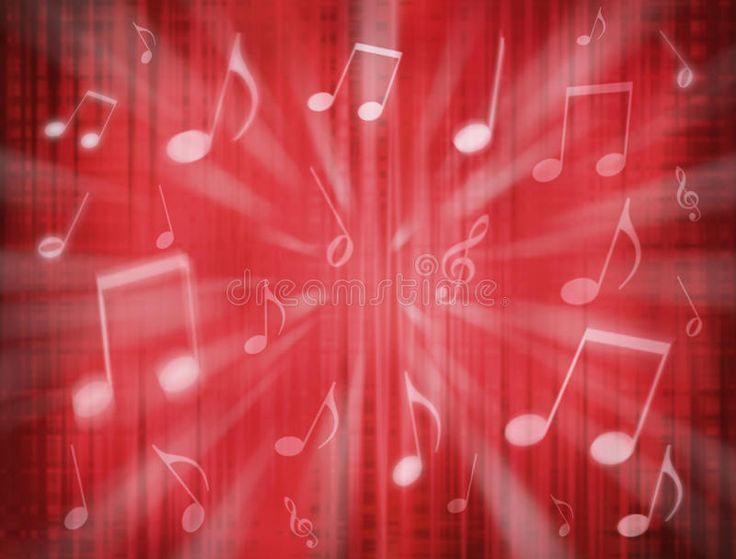 music notes and musical staffs on a red background with light rays coming from behind