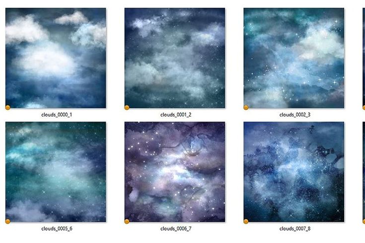 six different images of the sky with clouds and stars in them, all ...