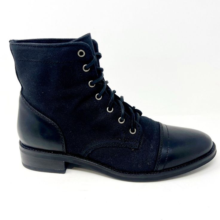 Condition: New With Box Size: Women's Material: Canvas Color: Black Style: Boots Black Combat Boots With Rubber Sole For Fall, Black Casual Cap Toe Lace-up Boots, Casual Black Cap Toe Lace-up Boots, Black Leather Sole Ankle Boots, Black Leather Ankle Combat Boots, Black Leather Sole Ankle Combat Boots, Black Leather Sole Ankle Lace-up Boots, Black Ankle Combat Boots With Leather Sole, Black Ankle Lace-up Boots With Leather Sole