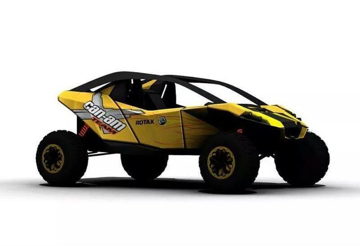 a yellow and black four wheeled vehicle on a white background