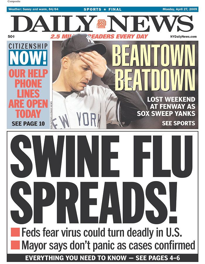 the front page of daily news with an image of a baseball player holding his head