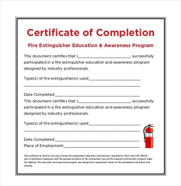 the certificate for fire extinguisher education and awareness program is shown in red