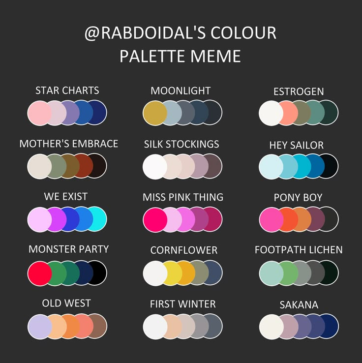 the color scheme for radddal's colour palette meme, which includes different colors