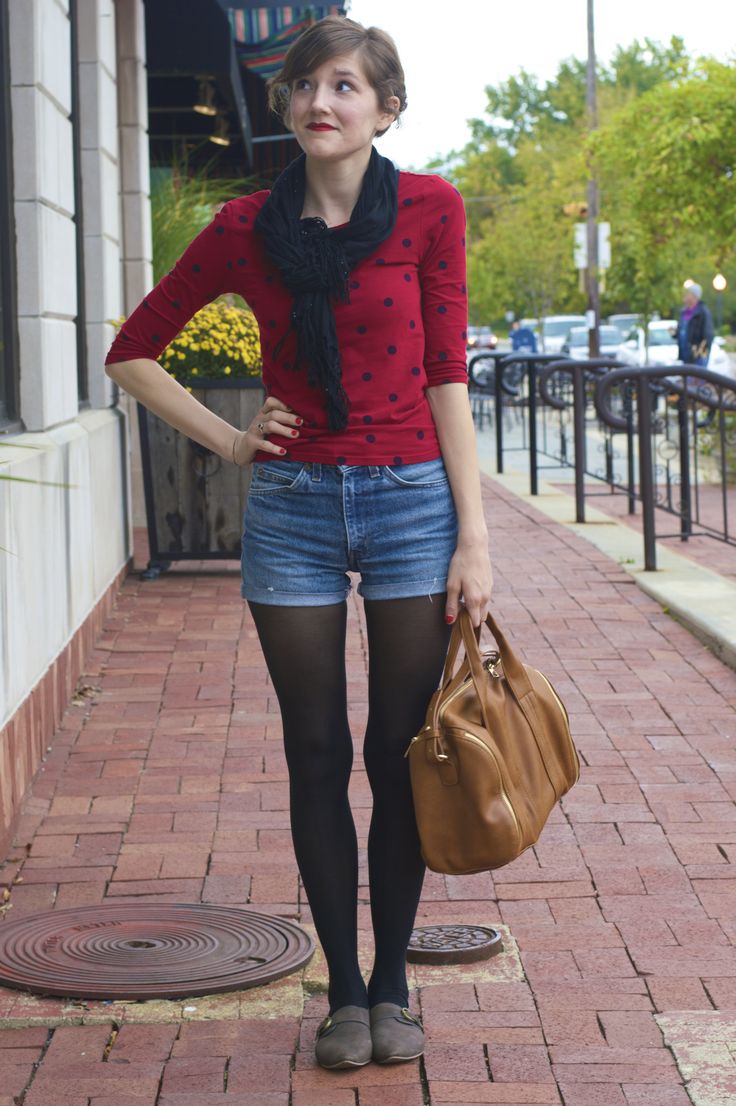 Modcloth Style Gallery! polka dot sweater + black scarf + shorts + black tights Shoes With Tights, Fashion Infographic, Modcloth Style Gallery, Coffee Run, Black Scarf, Fashion Tights, Online Clothing Boutiques, Tights Outfit, Style Crush