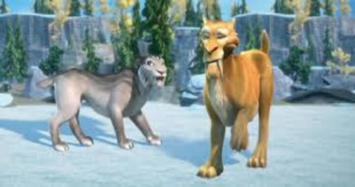 two animated animals are standing in the snow