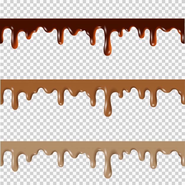 three different chocolate drips on a white and brown background, with one being drizzle