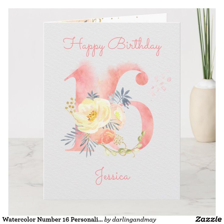 Watercolor Number 16 Personalized 15th Birthday Card | Zazzle ...