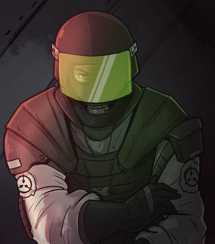 a drawing of a man in a green and red helmet with his arms folded out