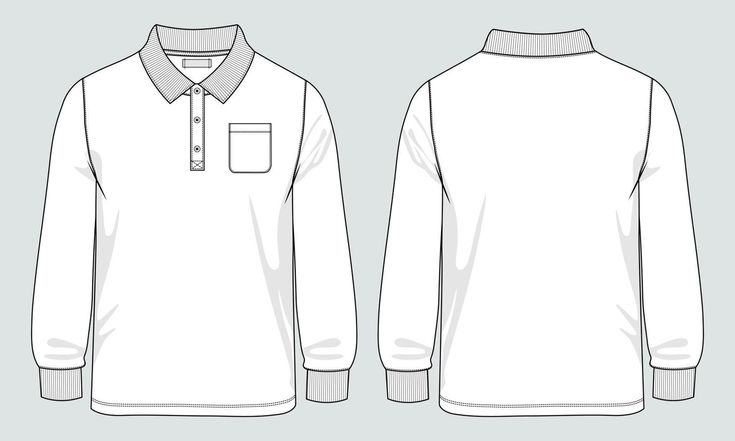 Long sleeve Polo shirt with pocket technical fashion flat sketch vector illustration template front and back views. Fashion Flat Sketch, Shirt Sketch, Illustration Template, Shirt With Pocket, Selling Photos Online, Flat Sketches, Shirt Illustration, Cafe Logo, Polo Long Sleeve