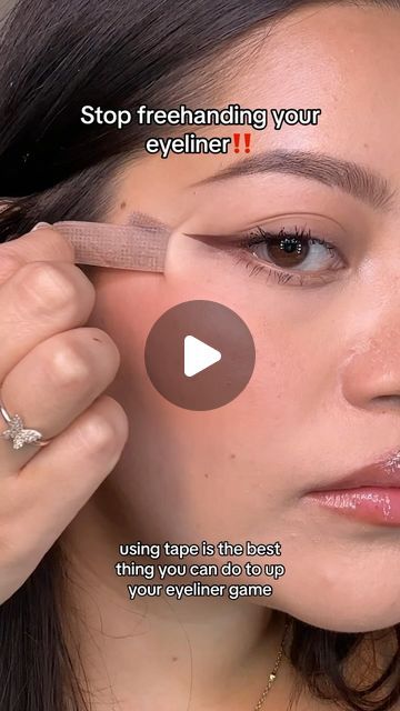 Sleek Eyeliner Look, Winged Eyeliner With Tape Tutorials, Double Flick Eyeliner, Makeup Tape Eye, Easy Eyeliner Hacks For Beginners, Almond Eyeliner Tutorial, Easy Cat Eyeliner Tutorials, How To Make Cat Eyes With Eyeliner, Beginner Winged Eyeliner