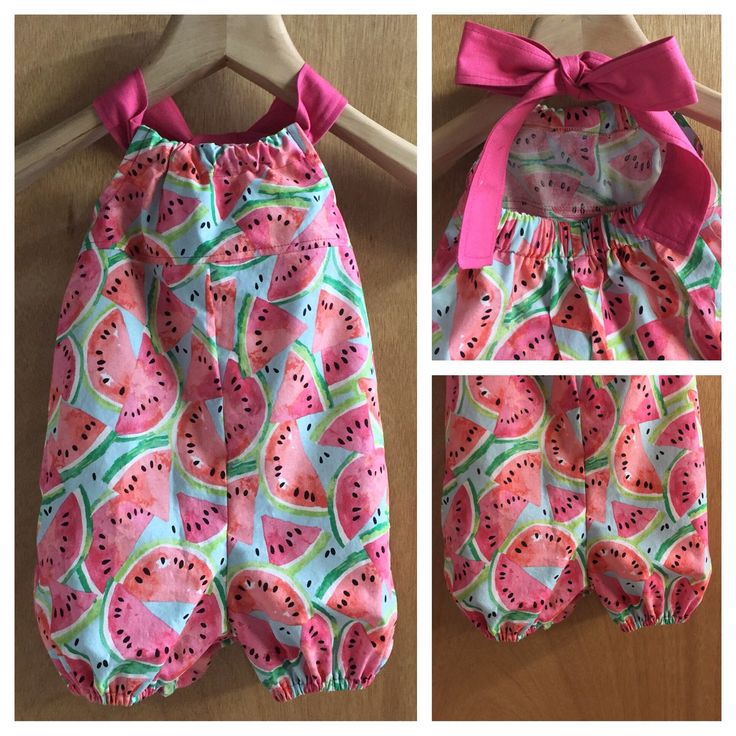 Bubble Rompers are easy and cute for summer!  Size 12 months. Watermelon Slices, Bubble Romper, Handmade Clothes, Pink Cotton, 12 Months, Open Back, Watermelon, Free Pattern, Size 12