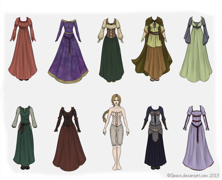 an image of women's dresses in different colors and sizes on a white background