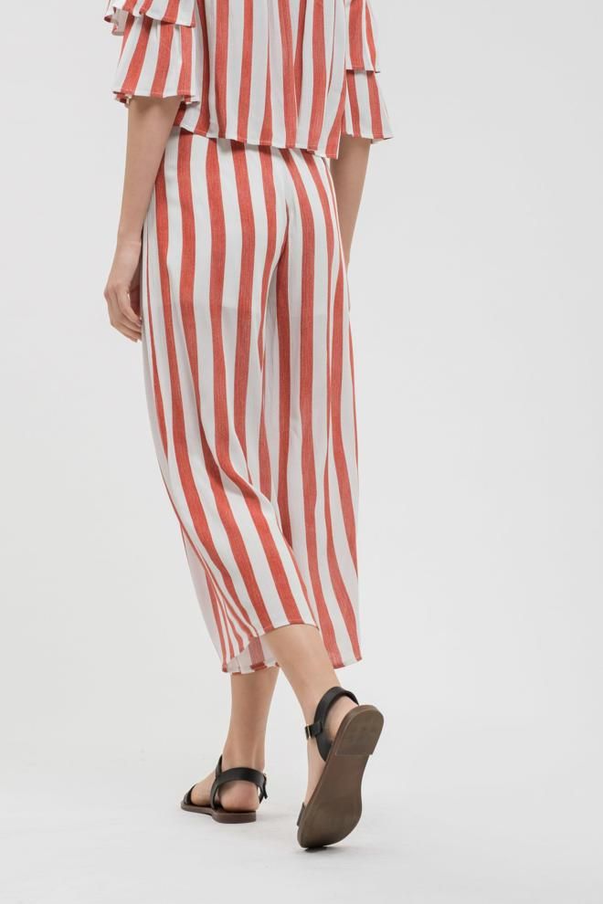 Details: 100% Rayon Lined on top Elastic waist Chic Red Bottoms For Vacation, Beach Striped Wide-leg Pants, Striped Wide-leg Beach Bottoms, Chic Red Beach Bottoms, Casual Striped Wide Leg Pants For Vacation, Chic Striped Bottoms For Beach, Chic Striped Wide Leg Pants For Beach, Casual Red Bottoms For Daywear, Chic Striped Beach Pants