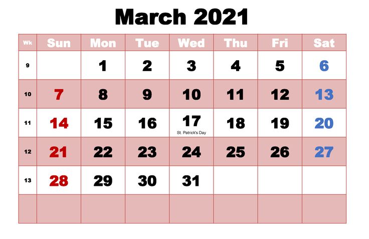 march 2011 calendar with the holidays in red and blue, is shown on a white background