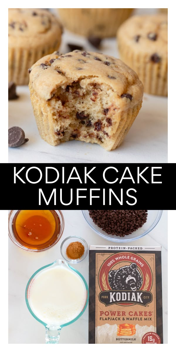 kodiak cake muffins with chocolate chips, milk and cookies on the side