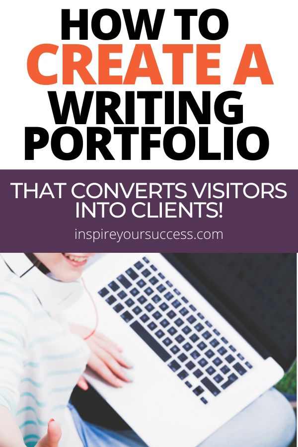 a person typing on a laptop with the title how to create a writing portfolio that converts visitors into client