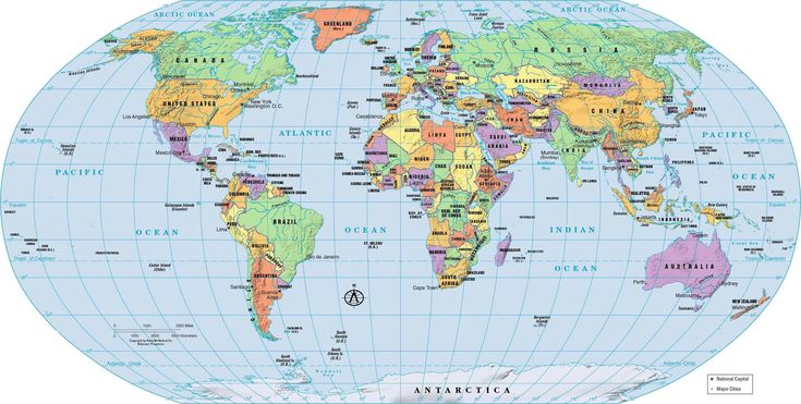 a world map with all the countries and their major cities on it's sides