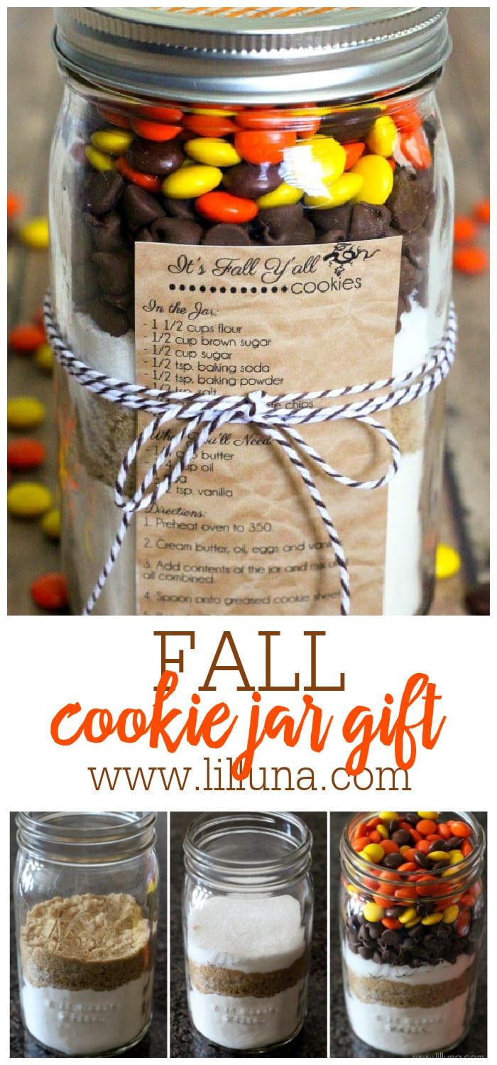 a mason jar filled with cookies and candy