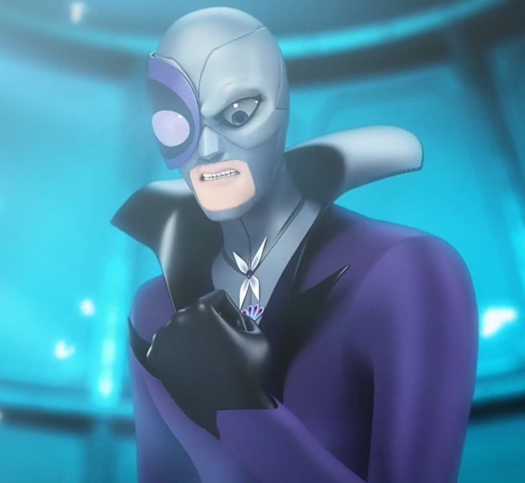 a man in a batman mask and purple suit holding his hands on his chest while looking at the camera