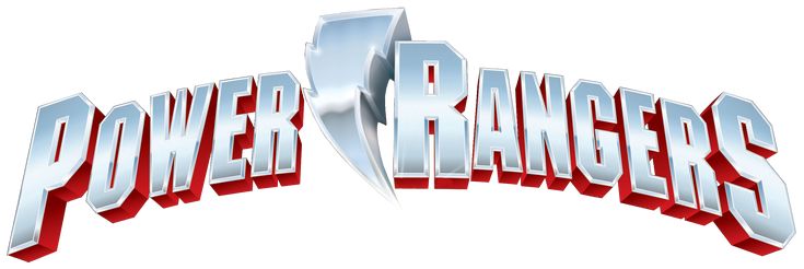 the logo for power rangers is shown in red and white letters, with an arrow pointing up