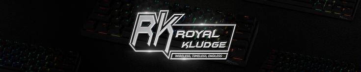 the royal kludge logo is lit up at night with neon lights on it