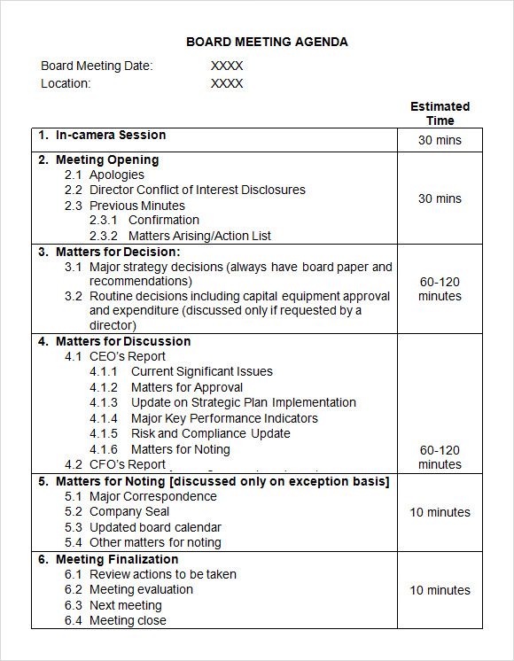 the meeting agenda is shown in this format, and it includes several important things to include