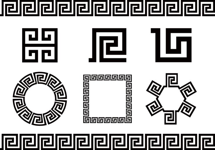 four different types of black and white greek ornament designs on a white background