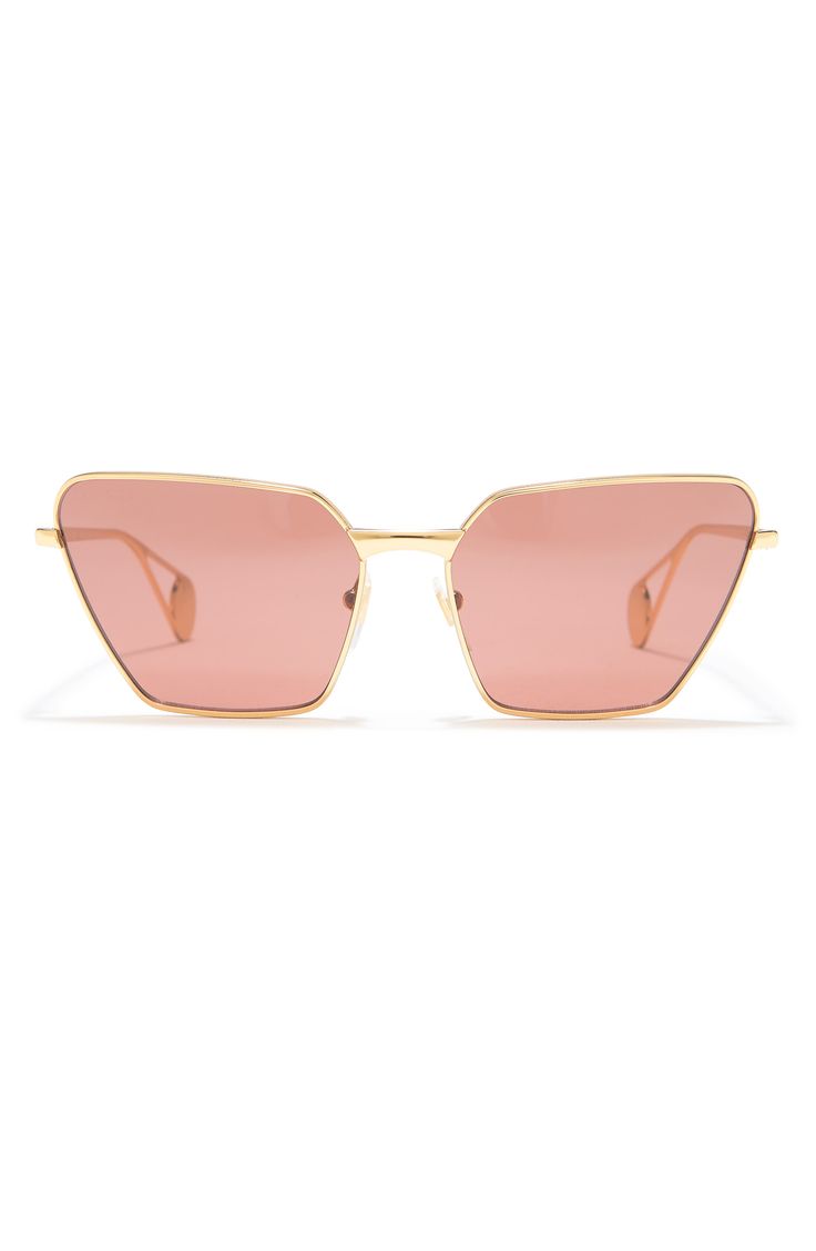 Complete your daily ensemble with a stylish pair of pink-hued sunglasses in a cat eye silhouette for chic flair. 63mm lens width; 17mm bridge width; 140mm temple length 100% UV protection Adjustable nonslip nose pads Nylon/metal Made in Italy Classic Cat Eye Sunglasses With Mirrored Lenses For Spring, Gucci Sunglasses With Uv Protection For Summer, Classic Cat Eye Sunglasses With Polarized Lenses For Spring, Spring Classic Cat Eye Sunglasses With Mirrored Lenses, Classic Cat Eye Sunglasses With Gradient Lenses For Summer, Gucci Cat Eye Sunglasses With Gradient Lenses For Party, Gucci Sunglasses With Uva Protection For Summer, Classic Cat Eye Sunglasses With Square Frame For Summer, Gucci Polarized Sunglasses For Summer