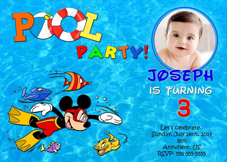 a mickey mouse birthday party is in the water with an image of goofy and pluto