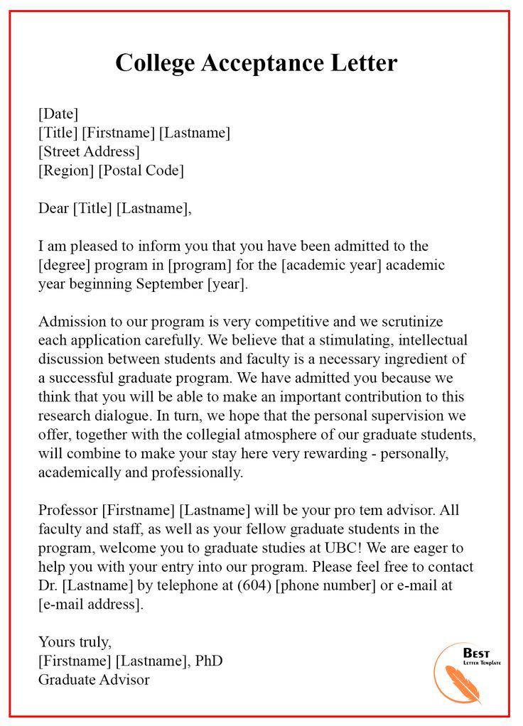 Sample Letter Of Acceptance Of Admission Offer