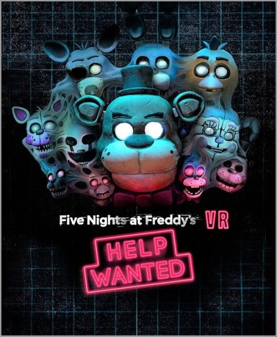 five nights at friday's help wanted poster with creepy teddy bears in the background