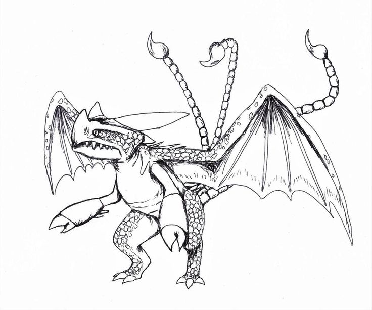 a drawing of a dragon with wings and legs