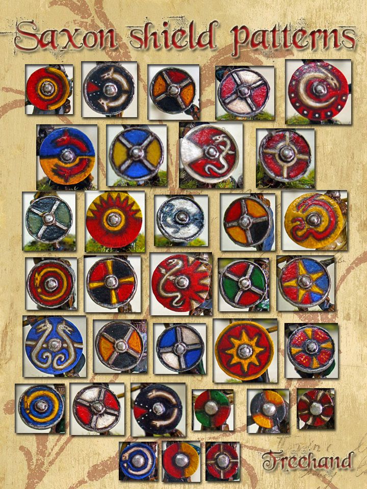 the cover to saxon shield patterns, with many different colors and designs on each side