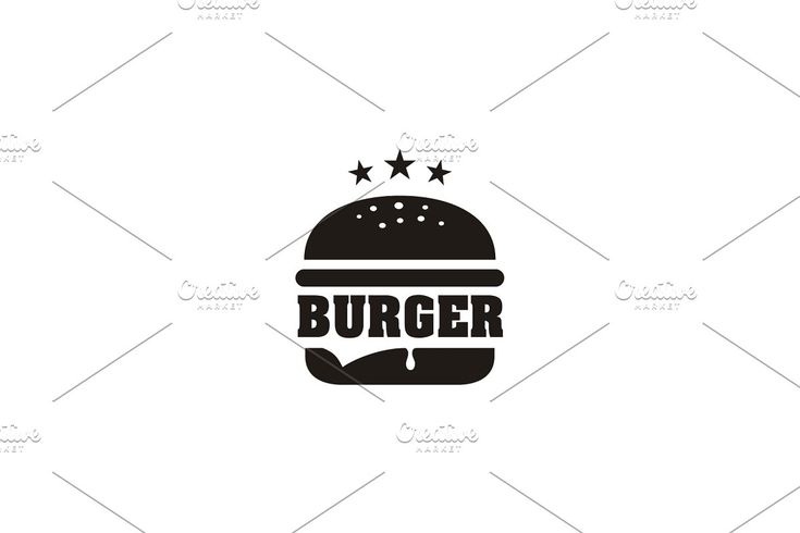 the burger logo with stars on top is shown in black and white, as well as three