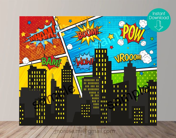 City Skyline Buildings Printable Backdrop Comic Scene Superhero ...