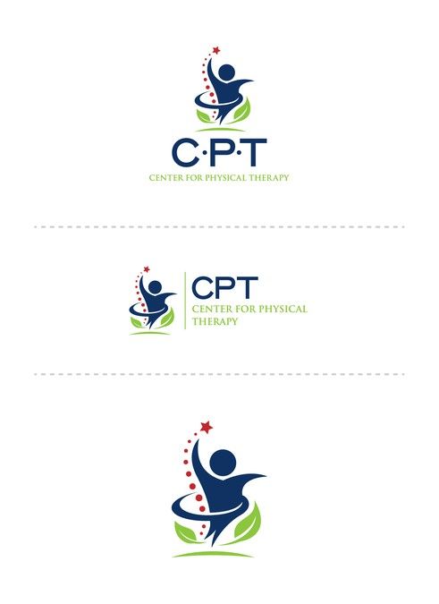 two logos for the center for physical therapy, with an image of a person holding a tennis racquet