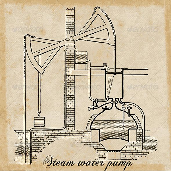 an old drawing of steam water pump