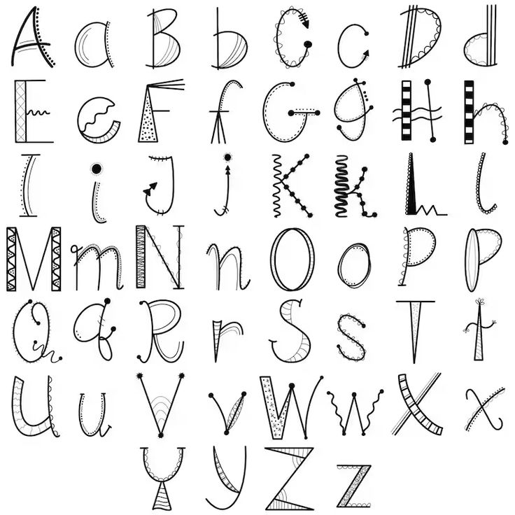 the alphabet is drawn in black and white