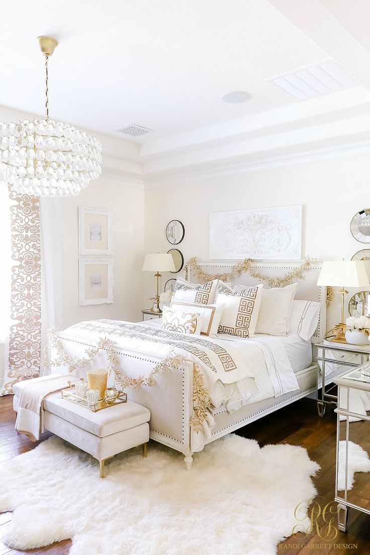 Elegant White and Gold Christmas Bedroom Tour - Randi Garrett ...