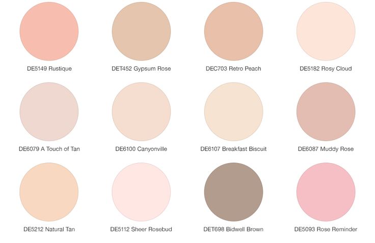 the different shades of pink, brown and beige on a white background with text overlay